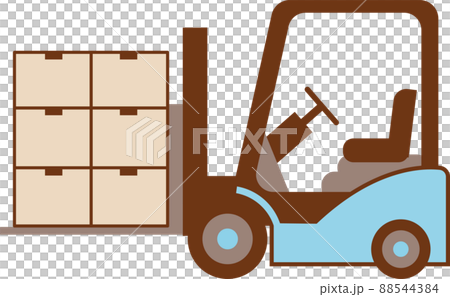 段ボールとフォークリフトのシンプルなイラスト のイラスト素材
