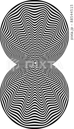 Abstract twisted black and white shape. Optical illusion of distorted surface. Twisted rounded stripes. Abstract twisted black and white shape. Optical illusion of distorted surface. Twisted rounded stripes. 88544515