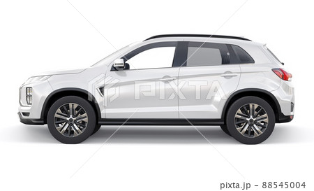 White compact urban SUV on a white uniform background with a blank body for your design. 3d rendering. 88545004