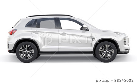White compact urban SUV on a white uniform background with a blank body for your design. 3d rendering. 88545005