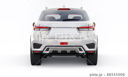 White compact urban SUV on a white uniform background with a blank body for your design. 3d rendering. 88545006