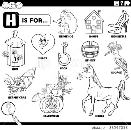 letter h words educational set coloring book page letter h words educational set coloring book page 88547058