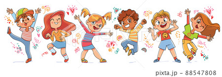 Jumping, grimacing and dancing children. Colorful cartoon characters 88547808