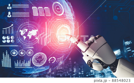 Futuristic AI thinking of droid robot artificial intelligence concept Futuristic AI thinking of droid robot artificial intelligence concept 88548023