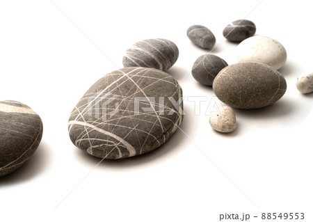 Round stones on white background , Stones or Gravel for building, floor or wall. 88549553