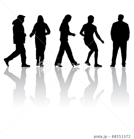 Silhouette Group of People Standing on White Background 88551372