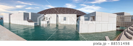 Abu Dhabi, UAE - February 2021: Exterior of the Louvre Museum in Abu Dhabi, Saadiyat island. Louvre Museum in Abu Dhabi is a new landmark Abu Dhabi, UAE - February 2021: Exterior of the Louvre Museum in Abu Dhabi, Saadiyat island. Louvre Museum in Abu Dhabi is a new landmark 88551498