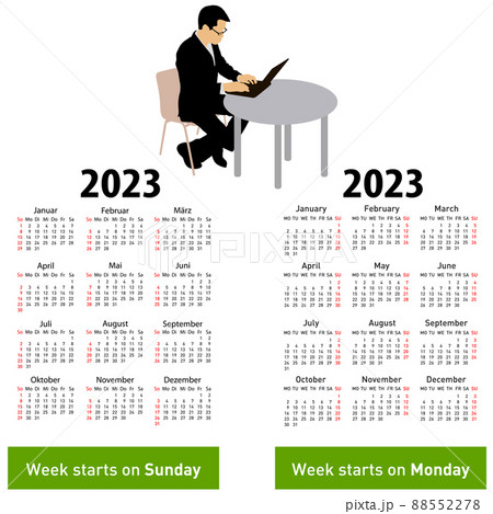 Stylish calendar with silhouette man sitting behind computer for 2023 88552278