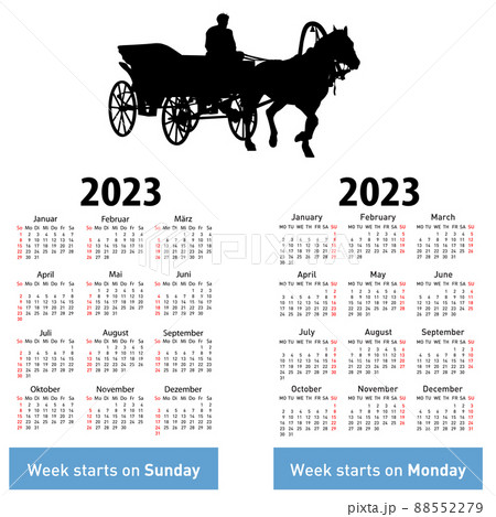 Calendar for 2023 of horse silhouettes isolated on white background 88552279