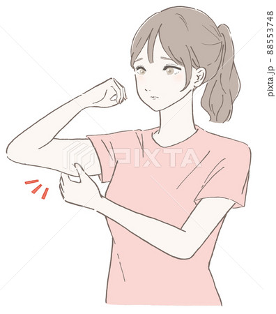 二の腕を気にする女性(ピンク)　線画黒バージョン 88553748