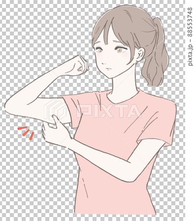 二の腕を気にする女性(ピンク)　線画黒バージョン 88553748