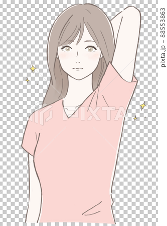 Beautiful woman without armpit sweat (pink) line drawing black version Beautiful woman without armpit sweat (pink) line drawing black version 88553863