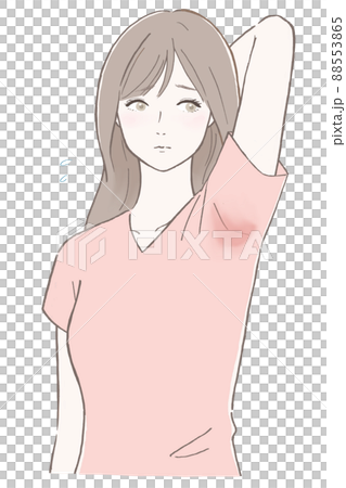 Woman who cares about armpit sweat (pink) Line... - Stock Illustration ...