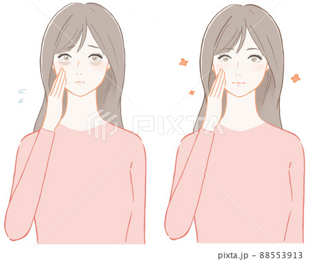目の下　クマを気にする女性(ピンク)　ビフォーアフター 88553913