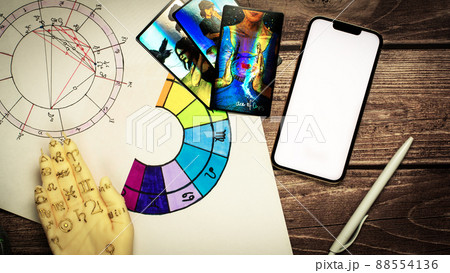 Esoteric concept and astrology, Fortune telling tarot predictions background Esoteric concept and astrology, Fortune telling tarot predictions background 88554136