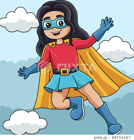 Superhero Girl Colored Cartoon Illustration Superhero Girl Colored Cartoon Illustration 88554267