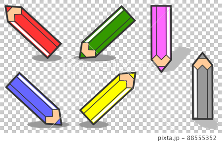 カラフルな筆記用具の色鉛筆イラスト 88555352