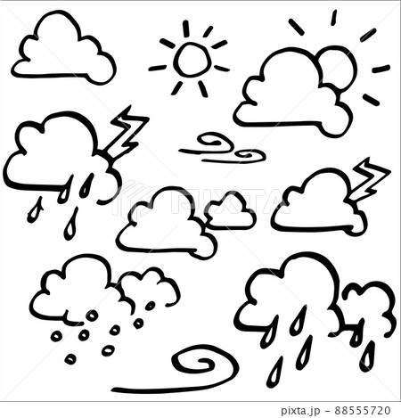 天気の手書き線画イラストのベクター素材セット(背景透過) 88555720
