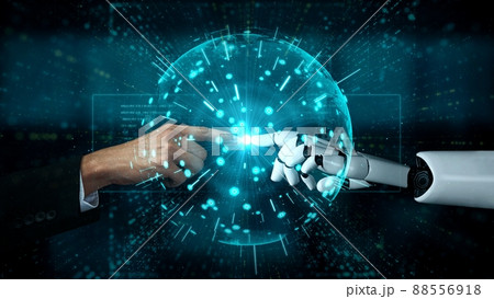 Futuristic robot artificial intelligence enlightening AI technology concept 88556918
