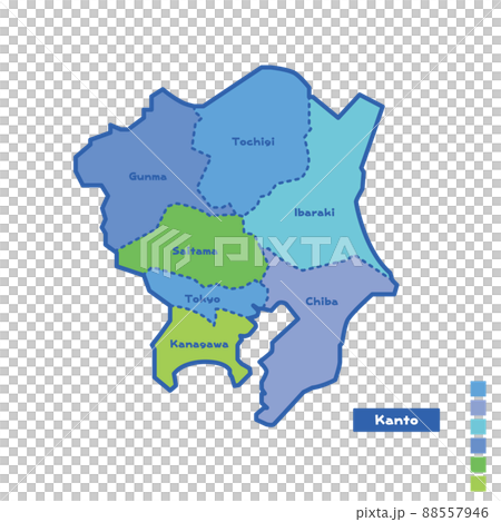 日本地圖/日本關東地區地圖下雨天我嘗試按顏色進行顏色編碼（英文版） 88557946