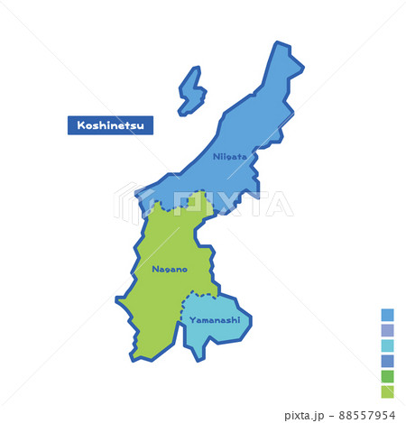 日本の地域図・日本地図 甲信越地方 雨の日カラーで色分けしてみた(英語版) 日本の地域図・日本地図 甲信越地方 雨の日カラーで色分けしてみた(英語版) 88557954