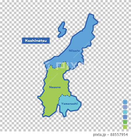 日本の地域図・日本地図 甲信越地方 雨の日カラーで色分けしてみた(英語版) 日本の地域図・日本地図 甲信越地方 雨の日カラーで色分けしてみた(英語版) 88557954