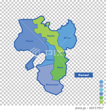 日本地圖/日本關西地區地圖 下雨天我嘗試按顏色進行顏色編碼（英文版） 88557957
