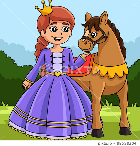 Princess And Horse Colored Cartoon Illustration Princess And Horse Colored Cartoon Illustration 88558204