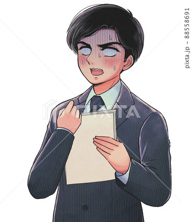 劇画漫画風・書類を持って緊張している白目の社会人・面接 88558691