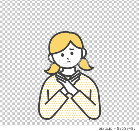 手でばつを作る女の子のイラスト素材 手でばつを作る女の子のイラスト素材 88559485