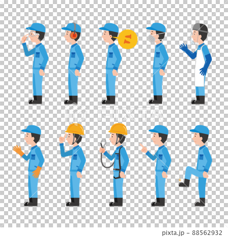 Worker's safety protective equipment wearing illustration set 88562932