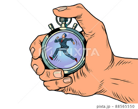 businessman running late sports stopwatch, speed meter. Time clock arrows are an accurate instrument. Run 88565550