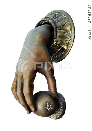 Original design of bronze doorknob in form of Eve hand holding heaven apple Original design of bronze doorknob in form of Eve hand holding heaven apple 88565580