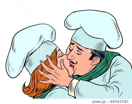 cook cooking in a restaurant A couple in love, a man and a woman kissing cook cooking in a restaurant A couple in love, a man and a woman kissing 88565582
