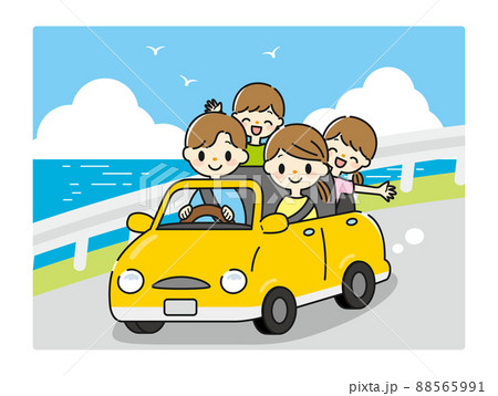 海をドライブする4人家族のイラスト 海をドライブする4人家族のイラスト 88565991
