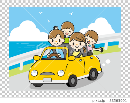 海をドライブする4人家族のイラスト 海をドライブする4人家族のイラスト 88565991