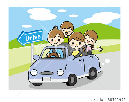 ドライブする4人家族のイラスト ドライブする4人家族のイラスト 88565992
