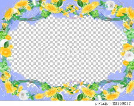 Analog style illustration Dandelion, white clover and clover flower frame Analog style illustration Dandelion, white clover and clover flower frame 88569037