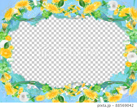 Analog style illustration Dandelion, white clover and clover flower frame Analog style illustration Dandelion, white clover and clover flower frame 88569042