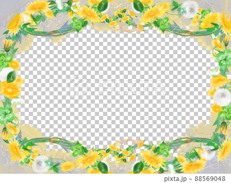 Analog style illustration Dandelion, white clover and clover flower frame Analog style illustration Dandelion, white clover and clover flower frame 88569048
