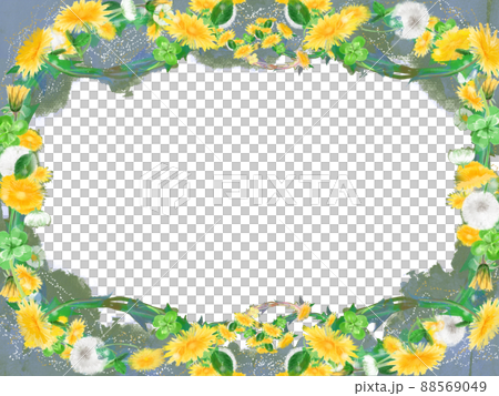 Analog style illustration Dandelion, white clover and clover flower frame Analog style illustration Dandelion, white clover and clover flower frame 88569049
