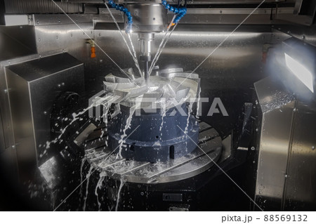 Metalworking CNC milling machine. Cutting metal modern processing technology. 88569132