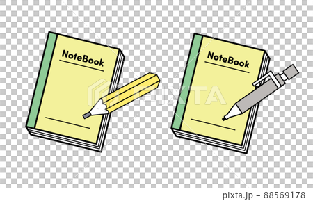 筆記本、鋼筆和鉛筆的插圖素材。 88569178