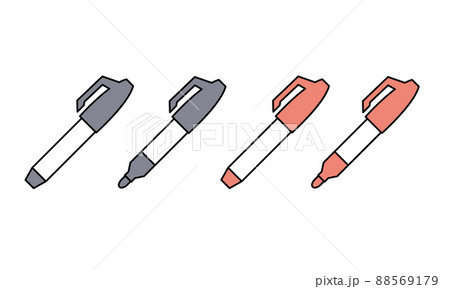 赤と黒のサインペンの水性ペンのイラスト素材 88569179