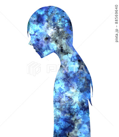 青色の水彩風の人物の横向きのシルエットイラスト 青色の水彩風の人物の横向きのシルエットイラスト 88569640