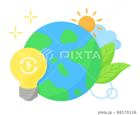 地球環境を守るための再生可能エネルギーについてのイラスト. エコ発電のコンセプトデザイン. 地球環境を守るための再生可能エネルギーについてのイラスト. エコ発電のコンセプトデザイン. 88570136