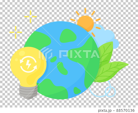 地球環境を守るための再生可能エネルギーについてのイラスト. エコ発電のコンセプトデザイン. 地球環境を守るための再生可能エネルギーについてのイラスト. エコ発電のコンセプトデザイン. 88570136