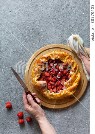 Opened strawberry pie. Opened strawberry pie. 88570405