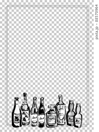 Monochrome frame with hand-drawn illustrations of alcohol drink bottles Monochrome frame with hand-drawn illustrations of alcohol drink bottles 88570964