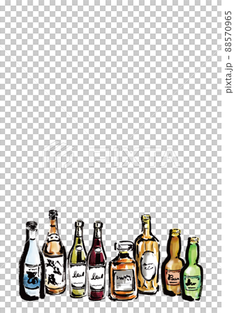 Hand-drawn illustration set of alcoholic drink bottles with margins Hand-drawn illustration set of alcoholic drink bottles with margins 88570965